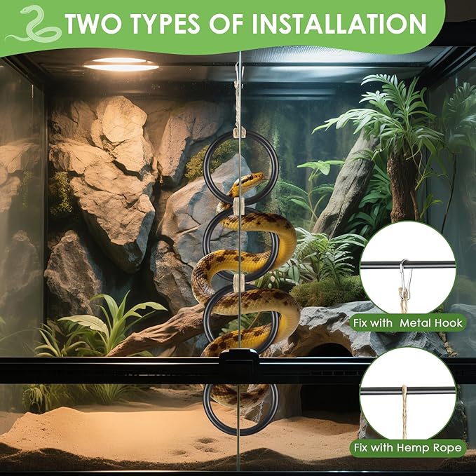 2PCS Snake Climbing Rings, Ball Python Enrichment Hoop Chain Toys, Adjustable Playground Reptiletank Cage Decor Accessories for Corn Snakes, Garter Snakes, Iguana, Lizards, Chameleons, Parrot