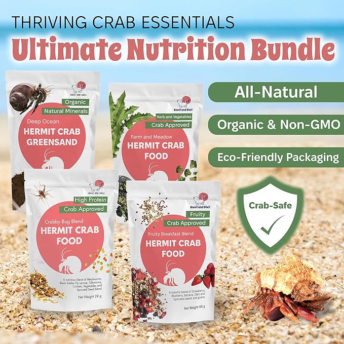 Snout and Shell Hermit Crab Food Bundle (Fruity Breakfast Blend, Ocean Mix, Protein Mix, Summer Sunset, Worm Castings & Oyster Shell Flour)