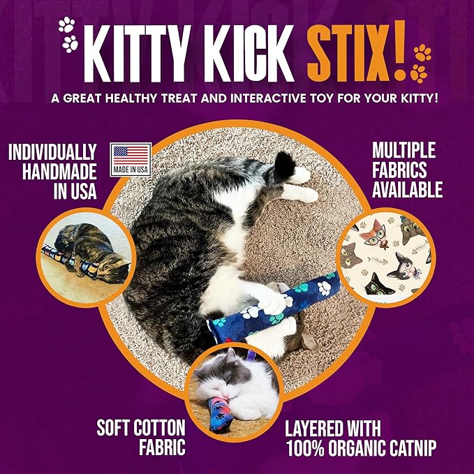 Kitty Kick Stix 15" Catnip Kicker Toy – Set of 2 | Handmade in USA | Interactive Cat & Kitten Toy | Durable Kicker Packed with 100% Potent Catnip for All Breeds (Mystery Choice)