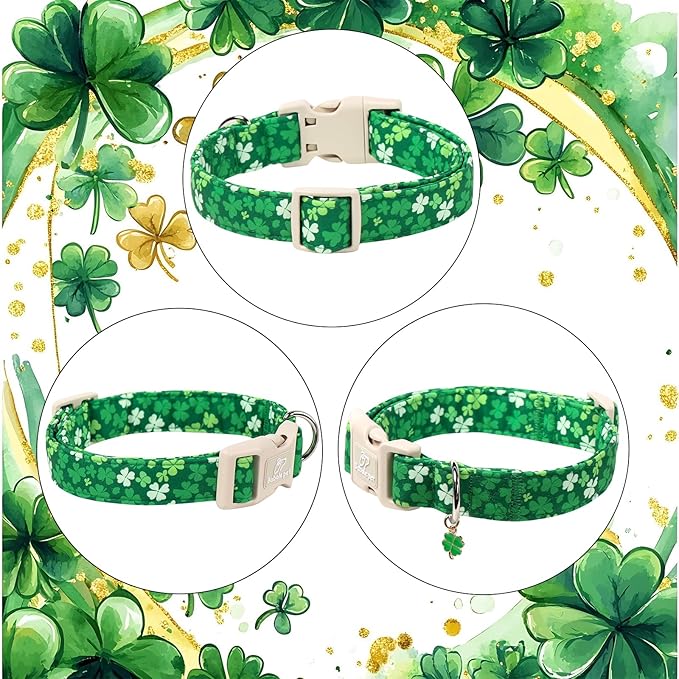 St. Patrick's Day Dog Collar for Large Dogs - Bold Green Lucky Clover Dog Collars, Cute Irish Party Shamrock Puppy Collar, Lightweight Adjustable St. Patricks Day Pet Collars L