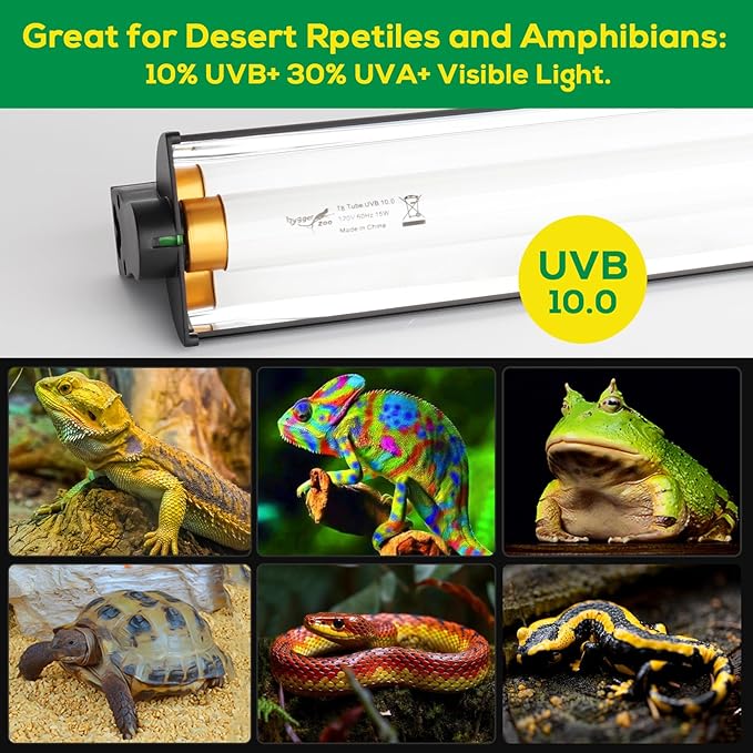 T5 UVB Reptile Light Fixture HO UVB Bulb Lighting Combo Kit, 10.0 UVB Light for Reptiles Terrarium Hood with 24W Reptile Light Bar UVA UVB Desert Lamp for Bearded Dragon Turtle Tank, 22Inch