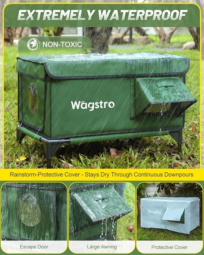 Heated Cat House for Outside, Insulated Weatherproof Heated Outdoor Cat House with Waterproof Eaves & Escape Door, Elevated Outdoor Cat Shelter for Feral Stray Cat (Green, 16.5"x12.6"x16.9")