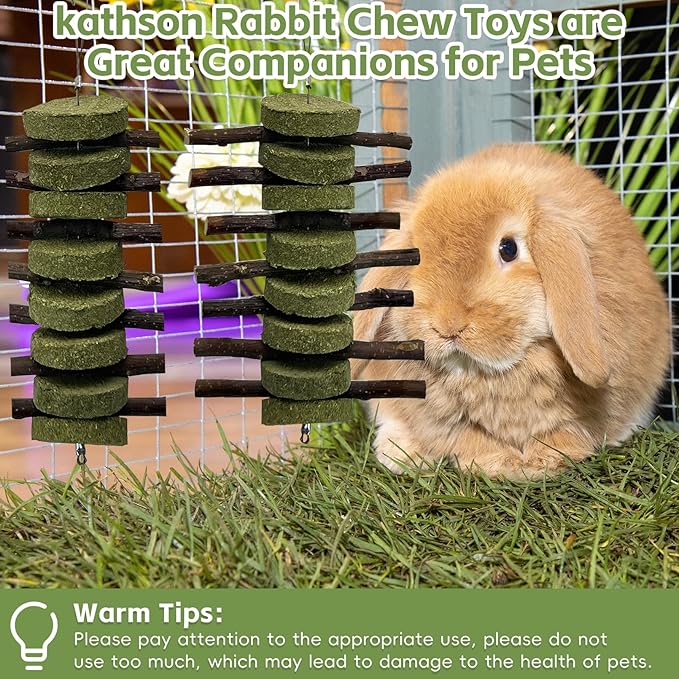 kathson 8PCS Bunny Chew Toys for Teeth Grinding, Chinchilla Treats Organic Bamboo Sticks Natural Fruitwood Branches for Rabbits Guinea Pigs Hamsters (Fruitwood Sticks+Alfalfa Cakes)