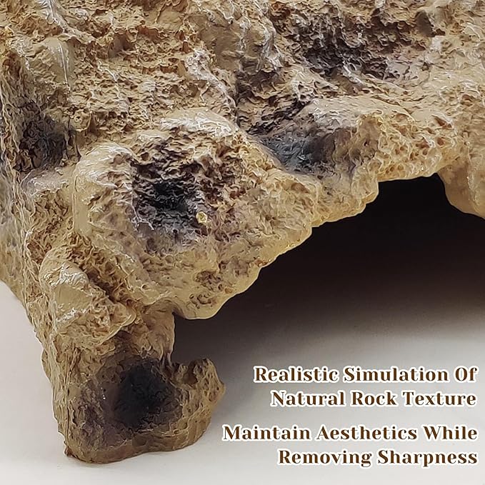 Hamiledyi Reptile Simulation Rock Cave Hideouts Reptile Hide Resin Leopard Gecko Hide Bearded Dragon Hideout Terrarium Decor for Turtles Snakes Gecko Hermit Crab Ball Pythons (S)