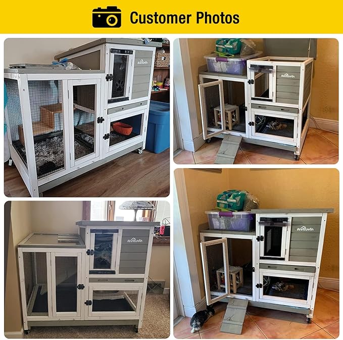 Aivituvin Upgrade Rabbit Cage Indoor Bunny Hutch with Run with Two Deeper No Leak Trays - 4 Casters Include for Outdoor (Mocca)