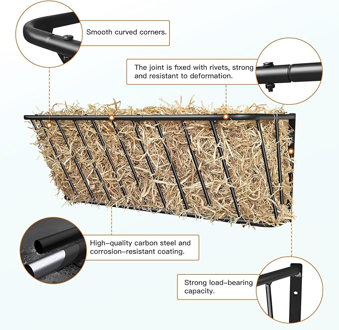Hay Feeder for Horses,35.5'' Long Hay Rack with 20 Gallon Large Capacity,Heavy Duty Steel Wall Mounted Hay Feeder Rack for Horses,Goats,Sheep in Stable and Farm