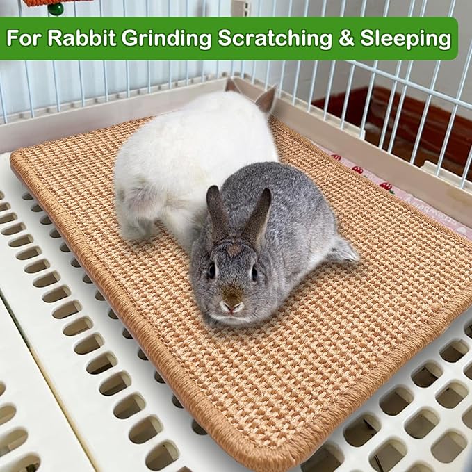 Rabbit Scratching Pad, 16 x 12 Inch Natural Sisal Bunny Scratch Mat Scratcher Mats Claws and Teeth Care for Biting Sleeping Nesting Small Animal Bedding Chew Toys Bed Play Toy (Brown, 2Pcs)