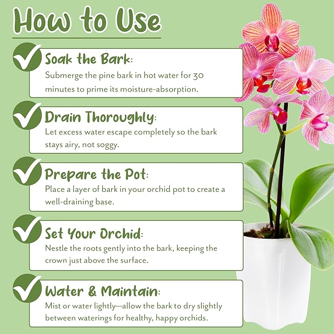 Soil Sunrise 100% Organic Orchid Potting Bark (8 Quarts) All-Natural USA-Sourced Pine Bark Orchid Mix Additive