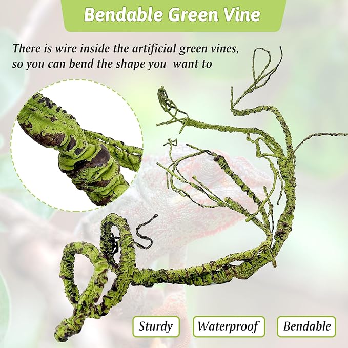 Hamiledyi 7 Pcs Reptile Plants Bendable Climbing Vines Terrarium Hanging Artificial Leaves, Bearded Dragon Tank Accessories, Habitat Decor for Snake Leopard Gecko Lizard Chameleon