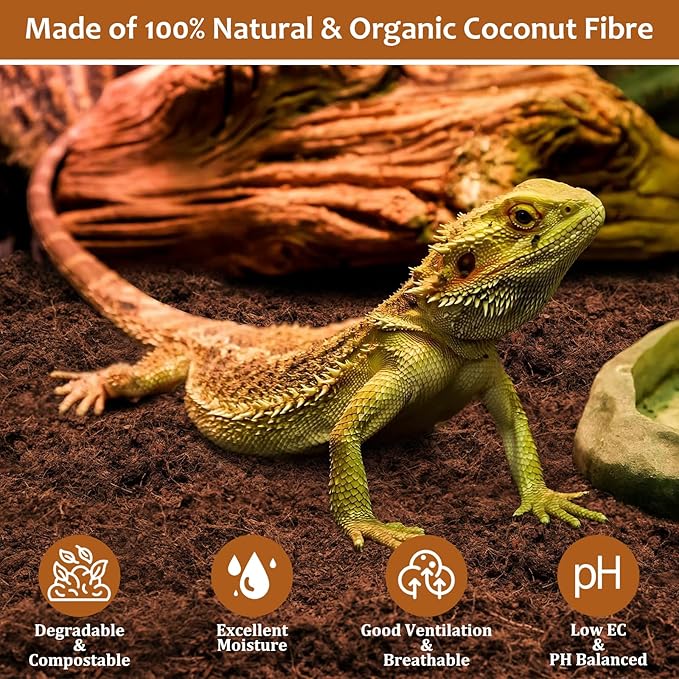 Riare 8 Pack Natural Coconut Fiber Substrate for Reptile- Premium Compressed Coconut Husk Terrarium Bedding for Reptile, Tortoise, Frogs, Snakes Hermit Crabs, Burrowing Animals