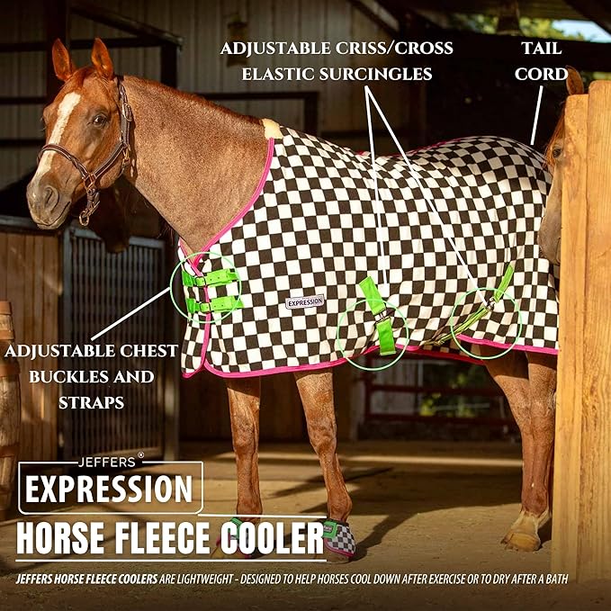 Jeffers Expression Fleece Cooler for Horses, Standard Neck, Skater Cowgirl 75"- Equine Towel Blanket, Moisture Absorbent, Light Weight, Best for Drying, Exercise, Bathing, Adjustable Belly Bands
