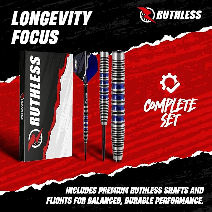 RUTHLESS Red Falcon Professional Tungsten Steeltip Darts Set in 22g and 24g, with Flights and Stems Shafts