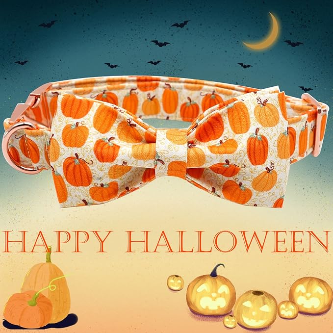 Dog Collar - Halloween Pumpkin Bowtie Dog Collars Gift Soft Bow Collar Pet Adjustable Metal Buckle Pet Collar for Small Dogs