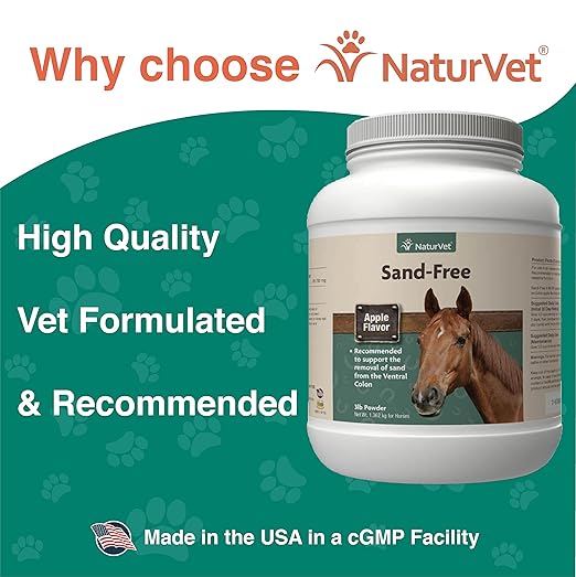 NaturVet – Sand Free Horse Powder – 3 lbs – Maintains Healthy Intestinal Function – Supports Removal of Sand from Ventral Colon – Enhanced with Tasty Apple Flavor