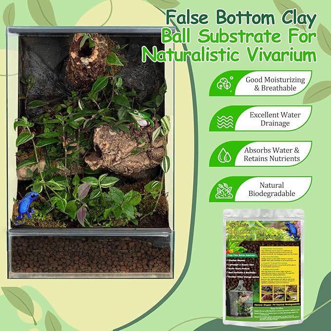 Riare 10LBS Expanded Clay Balls Terrarium Substrate for Reptiles - 100% Organic Lightweight Clay Pebbles Substrate Frogs False Bottom Substrate, Bioactive Terrarium Substrate for Drainage and Moisture