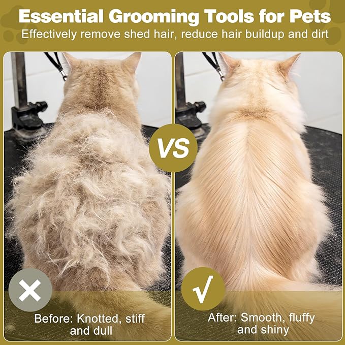 Dog Brush for Shedding, Deshedding Brush for Dogs, Pet Hair Removal Tool, Painless Wood Remover for Pet Hair, Cats, Horses Cleaning, Grooming, Short and Long Fur, Ergonomic Design, 4.3inch