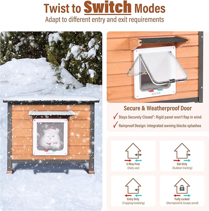 X-ZONE PET Heated Cat House, Extremely Insulated & Weatherproof, Feral Cat Shelter with Heated Pad for Feral Stray Barn Cats and Small Animals (Winter-Ready)