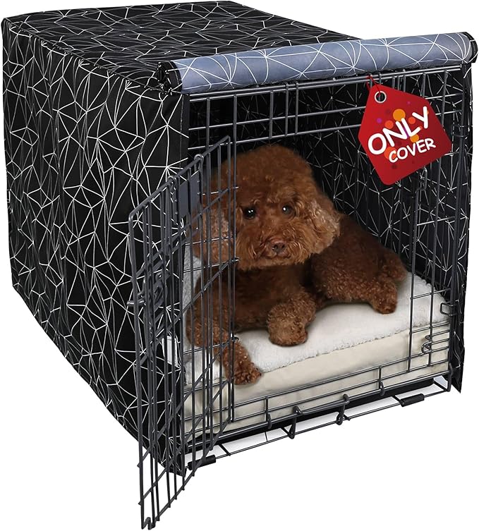Explore Land Pattern Dog Crate Cover for 30 Inches Wire Cage, Heavy-Duty Polyester 1 2 3 Doors Standard Metal Pet Kennel Enclosure (Brief Polygonal)