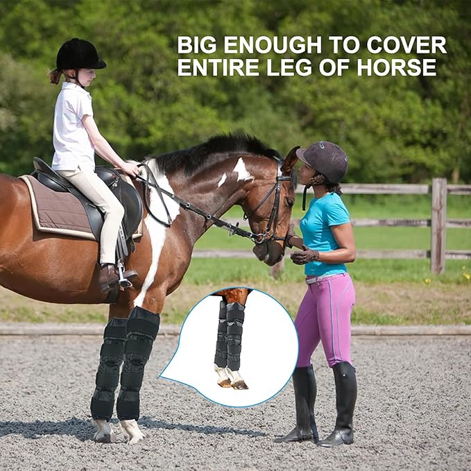 Horse Ice Boots (2-Pack) - Gel Cold & Hot Therapy Wrap for Horse Leg Injuries & Arthritis - Reusable Horse Ice Pack Leg Wraps with 4 Adjustable Straps for Knee, Hock, Tendon - Horse Supplies & Tack