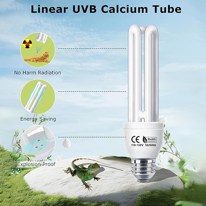 UVB 5.0 Linear Lamp 13W, Compact Fluorescent Lamp, UVA-UVB Light for Terrarium Tropical & Sub-Tropical Terrariums, Ideal for Reptiles Chameleons, Iguanas, Turtles & Rainforest Reptile Tank