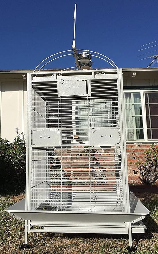Extra Large Elegant Wrought Iron Play Top Bird Parrot Cage for African Grey Quaker Amazon Parrot Cockatiel Sun Green Cheek Conure Cockatoo Rolling Stand (28" L x 22" W x 65" H, White Vein)