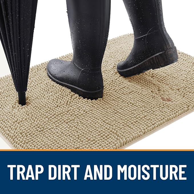 OLANLY Dog Door Mat Set 2-Piece 36x24, Absorbs Moisture and Dirt, Absorbent Non-Slip Washable Doormat, Quick Dry Chenille Mud Mat for Dogs, Entry Indoor Entryway Carpet for Inside Floor, Beige