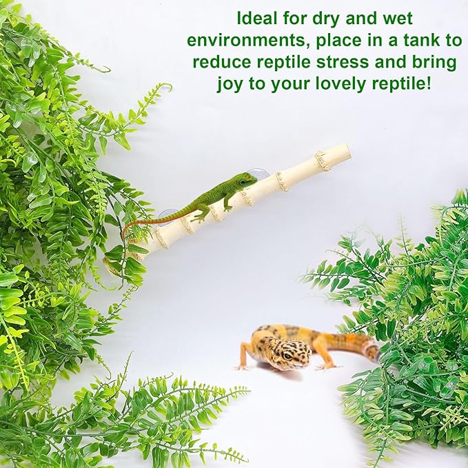 kathson Reptile Corner Branch Decor,Leopard Gecko Climbing Bamboo Wood with Suction Cup,Bearded Dragons Habitat Hanging Vines Plants Decoration,Lizards Tank Accessories for Amphibians,Snakes,Frogs