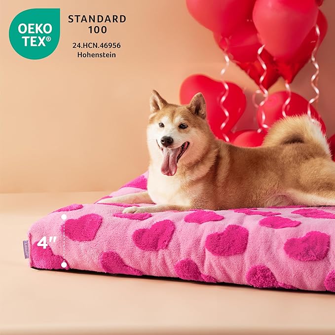 LE SURE Dog Beds Medium Size-Thick Shredded Chopped Foam Pet Bed Indoor with Removable Cover, Cute Modern Fuzzy Plush & Anti Slip Bottom, Pink