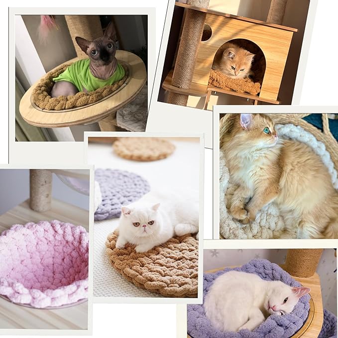 Cat Knitted Bed Mat, Extra-Soft Washable Warm Round Pads Cushions for Indoor Kittens, Cat Trees Towers, Perfect for Kneading and Sleeping (Pink,Large)