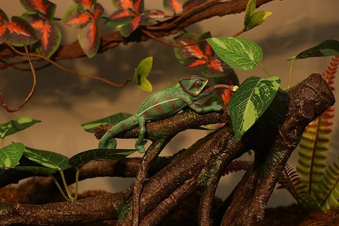 AQUA KT Reptile Climbing Branch Tree Trunk with Leaves for Lizard Bearded Dragon Snake Gecko Leopard Chameleon Frog Climbing Rainforest Terrarium Habitat Decoration