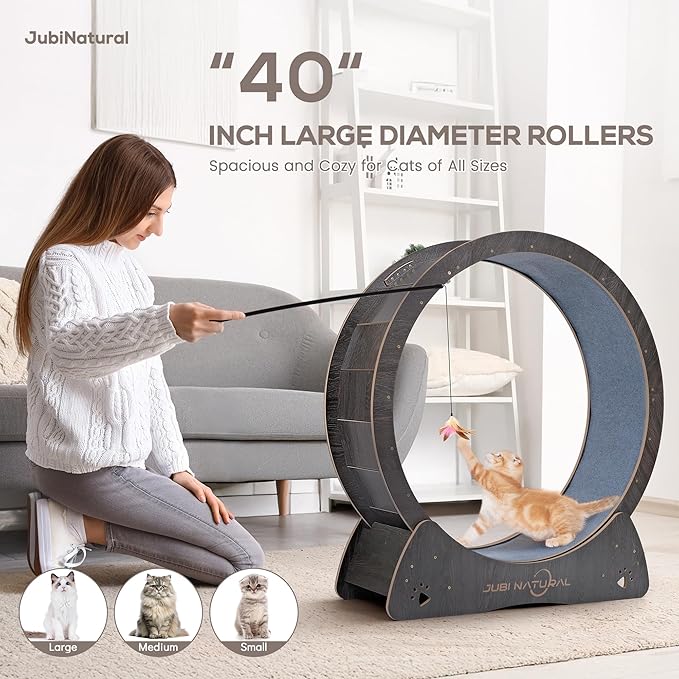 Cat Exercise Wheel, 40" Cat Running Wheel for Indoor Cats with Quiet Carpeted Runway, Cats Treadmill Wheels with Locking Mechanism, Cat's Weight Loss and Health - Black
