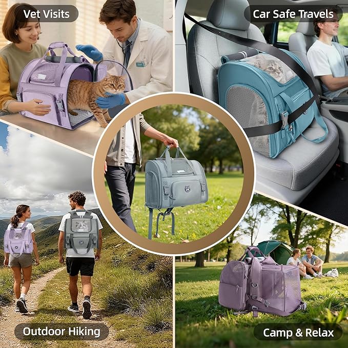 Lollimeow Expandable Cat Carrier Backpack for Large Cats - Airline Approved Pet Carrier Backpack for Small Dogs, Hiking & Travel, Waterproof with Breathable Mesh, 14lbs Capacity (Lavender, Standard)