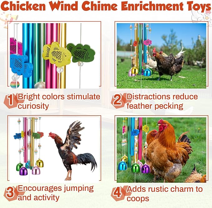 Chicken Chew Toys for Coop Multicolor Chicken Wind Chime Enrichment Toys Art Hanging Decoration for Bird Parrot Parakeet Budgerigar Lovebird