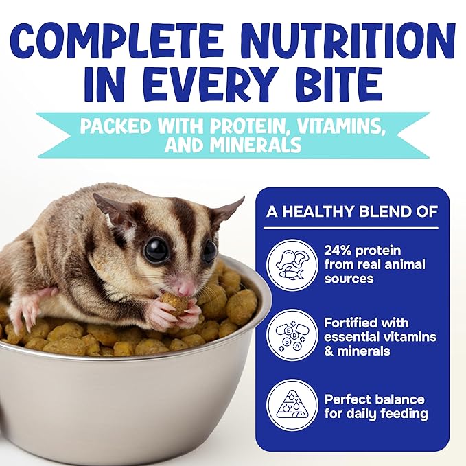 Happy Glider Premium Sugar Glider Food - High Protein, Calcium and Vitamins, Complete Nutrition for Small Animals & Exotic Pets, 2 Months Supply - Honey & Marshmallow, 3 lbs
