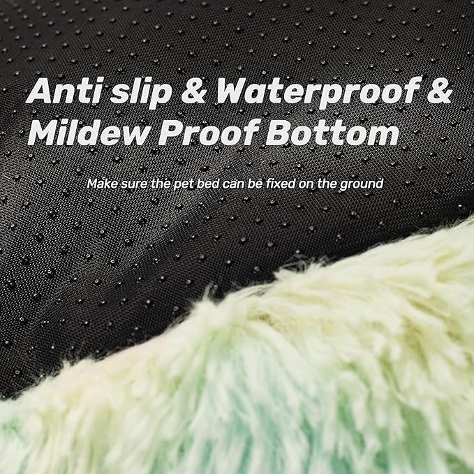 Anti Anxiety Round Fluffy Plush Faux Fur Warm Washable Dog Bed & Cat Bed, Original Bed for Small Medium Large Pets,Used to Relieve Joints and Improve Sleep（20"/24"/27''） (27", Rainbow)