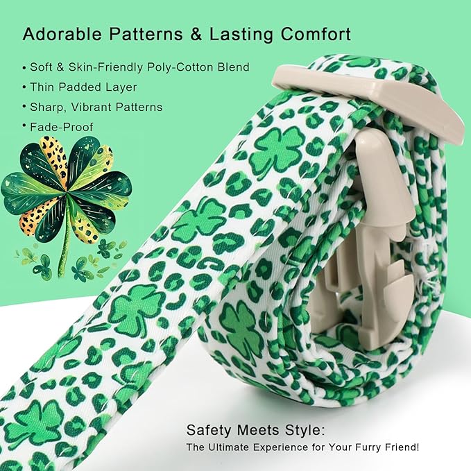 St Patricks Day Dog Collar for Medium Dogs - Leopard Lucky Clover Dog Collars, Lightweight Adjustable Irish Green Festival Shamrock Dogs Collars with Quick Release Buckle M