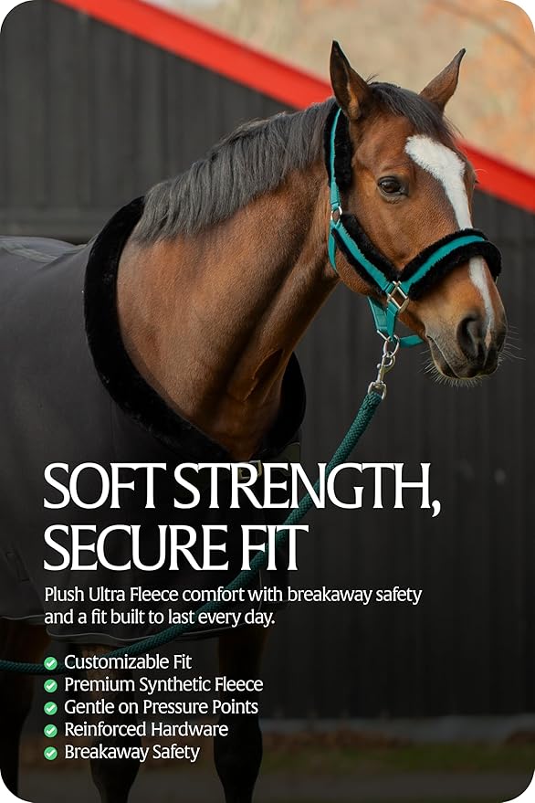 Equinavia Valkyrie Ultra Fleece Breakaway Horse Halter | Padded Fleece Adjustable Safety Halter with Nylon Webbing - Turquoise/Black - Warmblood
