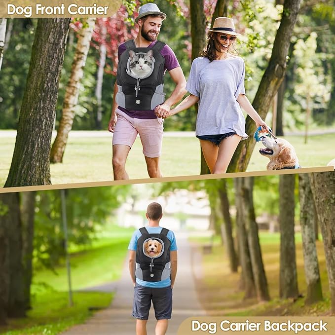 Adjustable Dog Backpack Carrier for Small Dogs, Breathable Front & Back Carry Pet Carrier with Safety Leash, Multi-Pocket Design for Hiking Travel Cycling (Large)