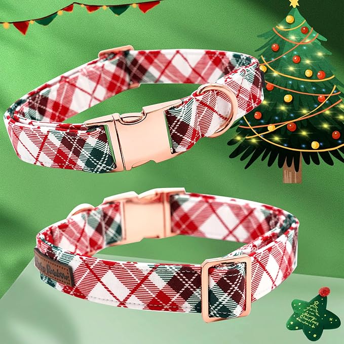 Dog Collar, Christmas Dog Collar Plaid Pet Collar Bow Holiday Bows Girl Boy Puppy Collar Adjustable Pet Collar for X-Small Dogs