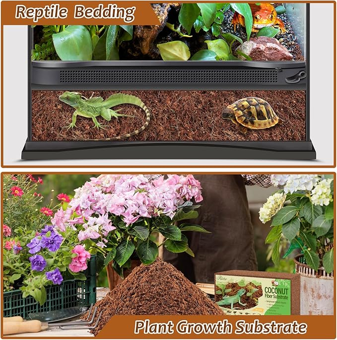 Riare 8 Pack Natural Coconut Fiber Substrate for Reptile- Premium Compressed Coconut Husk Terrarium Bedding for Reptile, Tortoise, Frogs, Snakes Hermit Crabs, Burrowing Animals