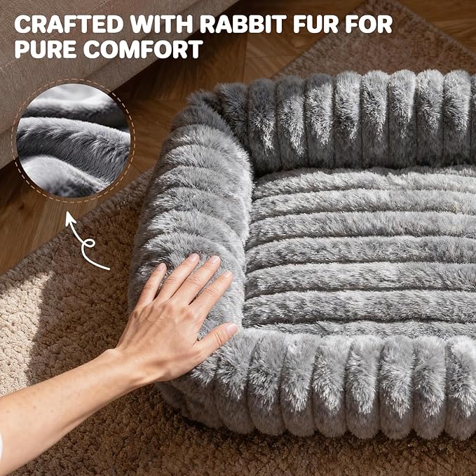 Cat Beds for Indoor Cats, Square Self Warming Cat Bed Orthopedic Pet Bed with Pillow Super Soft Rabbit Fur Small Dog Beds, Calming Plush Kitten Bed with Removable Washable Cover & Anti-Slip Bottom