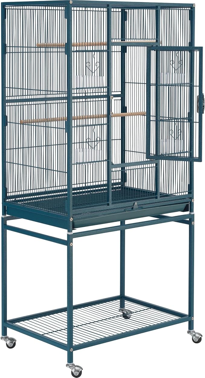 Topeakmart 54'' H Large Bird Cage w/Stand - Parrot Cage for Conures, Parakeets, Cockatiels, Canary, Budgies, Quaker - Navy Blue