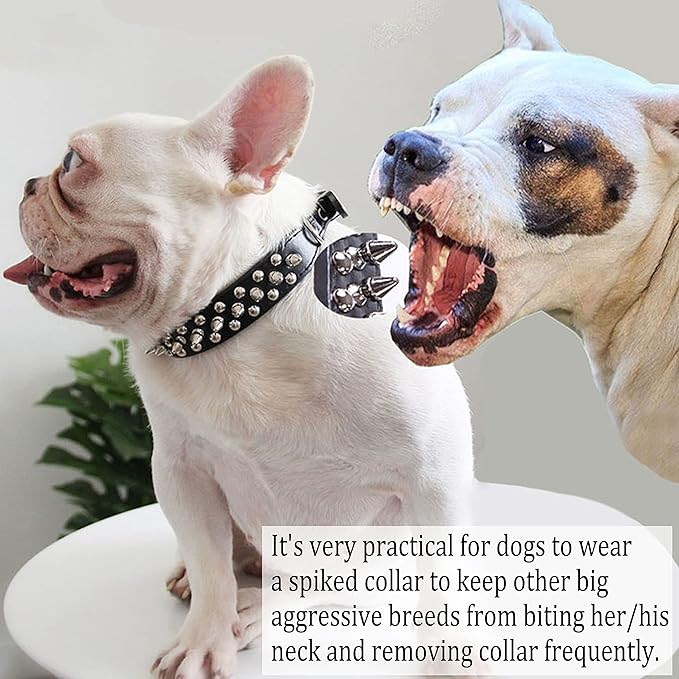 TEEMERRYCA Adjustable Microfiber Leather Spiked Studded Dog Collars with a Squeak Ball Gift for Small Medium Large Pets Like Cats/Pit Bull/Bulldog/Pugs/Husky, Black, S 10.8-13.2 inches