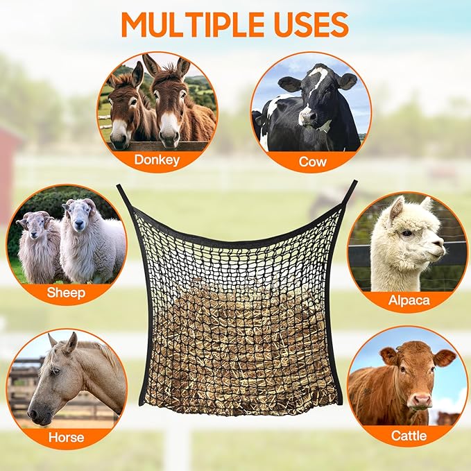 2 PCS Slow Feed Hay Net, Hay Bags for Horses with Large Capacity, Horse Feed Bag Easy to Hang, Hay Nets for Horses for Horse Feeder Full Day Feeding Horses Goat Stall Trailer (31.5" x 35.1")
