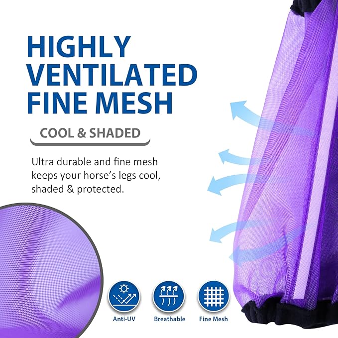 Universal Size Horse Leggings Fine Mesh Horse Fly Boots Greatly Reduce Stomping Breathable Horse Boots Leg Wraps (Set of 4) Purple
