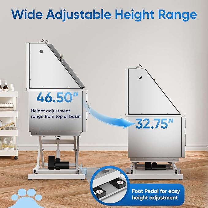 Flying Pig 50" Stainless Steel Professional Electric Lift Pet Grooming Tub