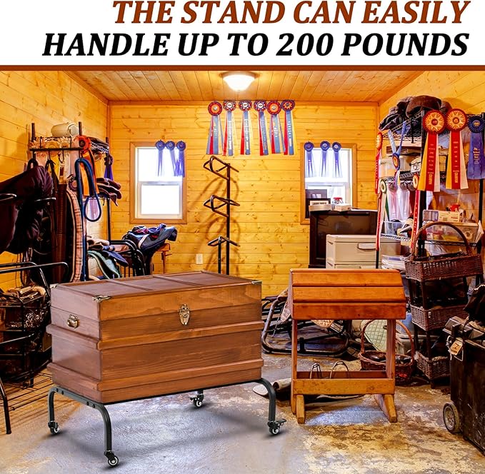 Blulu Tack Trunk Stands for Horses Durable 1" Metal Tubing Construction up to 200lbs Capacity with Wheels Moisture Prevention Metal Saddle Box Support