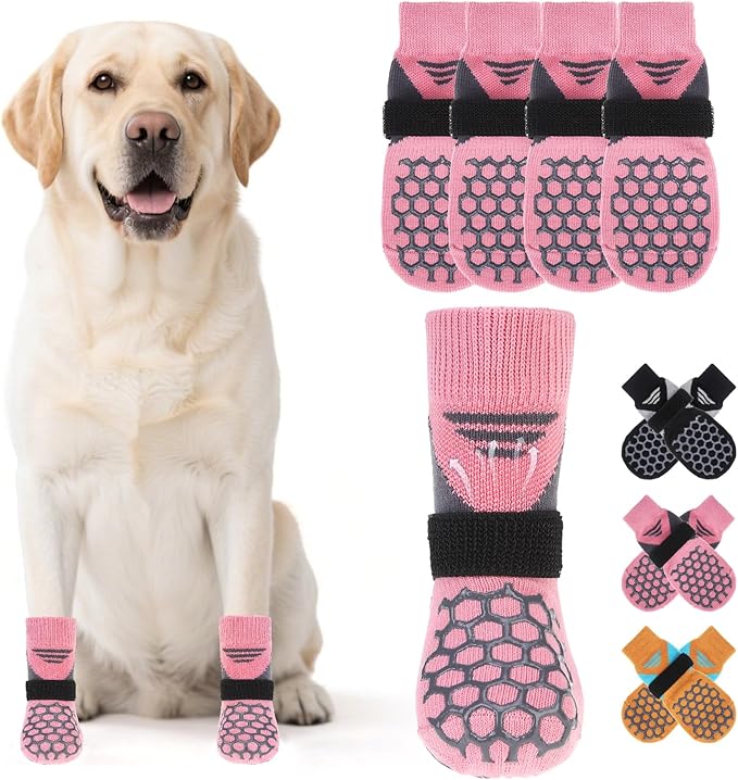 KOOLTAIL Dog Socks for Hot Pavement, Summer Breathable Dog Socks to Prevent Licking Paws, Non Slip Pet Boots & Paw Protectors for Hardwood Floor,Grippy Shoes for Small Medium Large Senior Dogs,Pink M