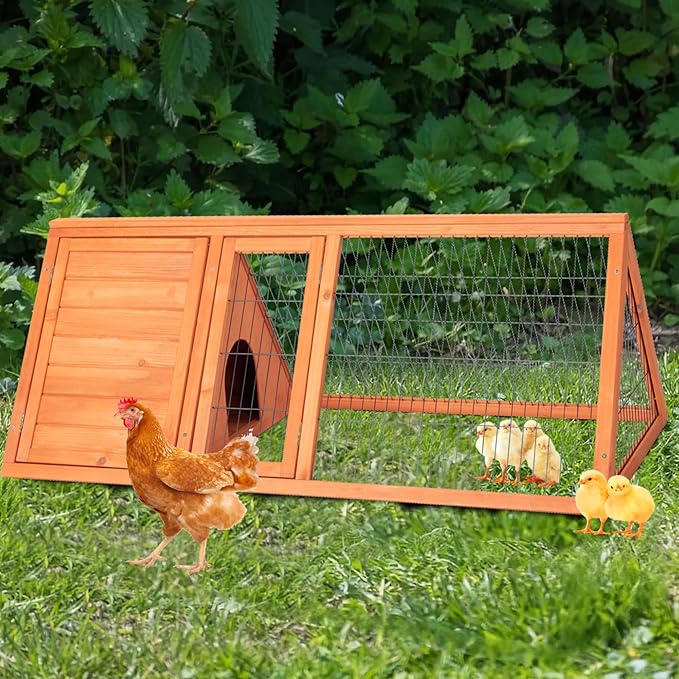 Wooden Chicken Coop, Quail Cage,Small Rabbit Hutch Cage Hybrid - A-Frame Design with Water-Resistant Slanted Roof &Ventilated Wire Run - TenaoVilleux (Natural Wood)