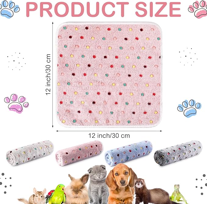 Tudomro 8 Pcs Guinea Pig Blankets Absorbent Washable Animal Fleece Bedding Cage Liners Waterproof Reusable Pet Pee Sleep Mat Pad Cover for Chinchilla Hamster Ferret(Dot,12 x 12 Inch)